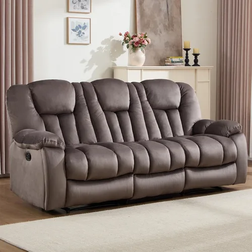 Miniatura 26 de EBELLO Silla reclinable manual con masaje y calor, sillón reclinable de tela suave para adultos con portavasos ocultos, bolsillo lateral, sofá