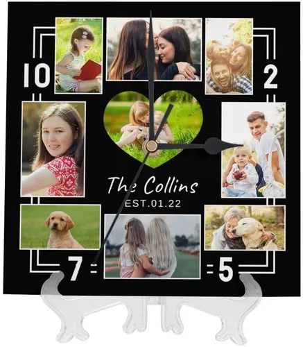 Miniatura 2 de Reloj de pared con foto personalizado, texto personalizado en la pared, impresión de reloj cuadrado personalizado, reloj con foto personalizado