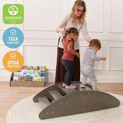 Miniatura 5 de ECR4Kids Mecedora y centro de juegos de escalones, de madera, muebles Montessori, Grey Wash