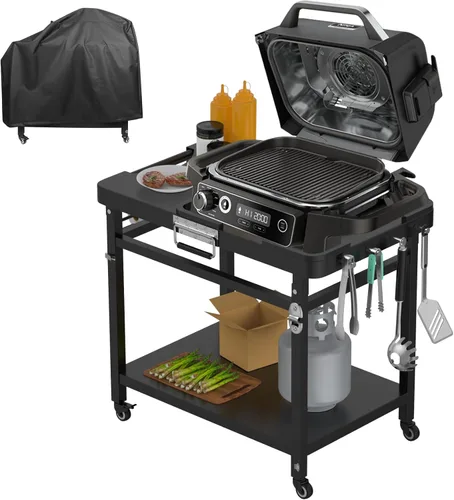 Miniatura 8 de Soporte de parrilla plegable para Ninja Woodfire OG701 OG800 OG900 Series y horno de pizza OG101, carrito de mesa al aire libre con estante lateral