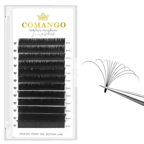 Miniatura 14 de CoMango Easy Fan - Extensiones de pestañas rizadas C/D de 0.05/0.003 in, pestañas de volumen que florecen automáticamente, color negro mate 2D-20D