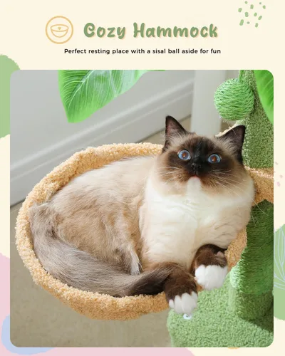 Miniatura 3 de PEQULTI Árbol de gato de 43 pulgadas para gatos de interior, árbol de escalada con postes rascadores para gatos, 2 condominios grandes y hamaca