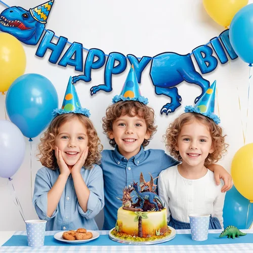 Miniatura 6 de WERNNSAI Cartel de fiesta de feliz cumpleaños – Cartel de cumpleaños de dinosaurio para decoración de fiesta de niños, suministros de decoración