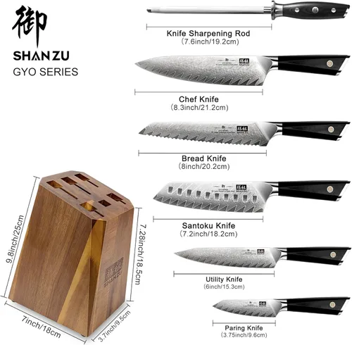 Miniatura 2 de Juego de cuchillos de cocina de Damasco SHAN ZU, juego de 7 piezas de cuchillos profesionales para chefs, cuchillos de acero Super Steel 10Cr15CoMoV