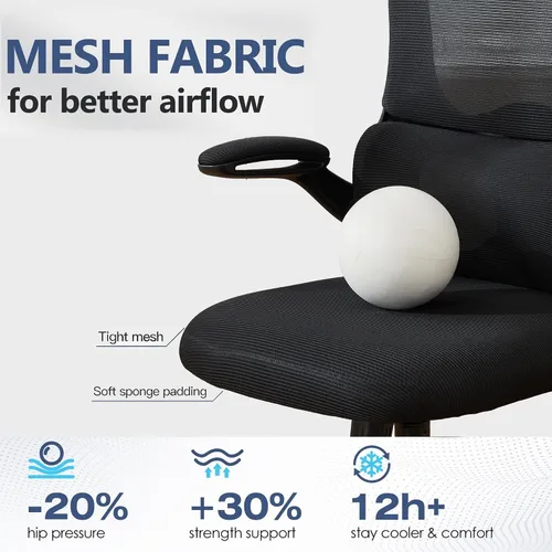 Miniatura 9 de Vigosit Silla de oficina ergonómica de malla, capacidad de 400 libras, silla de escritorio con respaldo alto con soporte lumbar ajustable, Negro