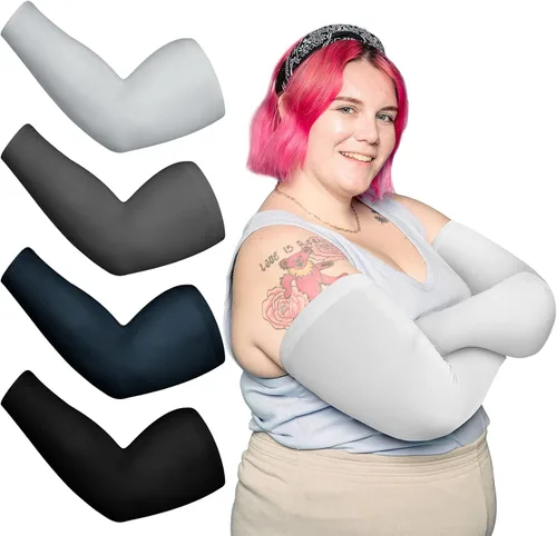 4 pares de mangas de compresión de gran tamaño para mujer, con protección solar UV, de seda helada, de gran tamaño, para mujer Vintage Color