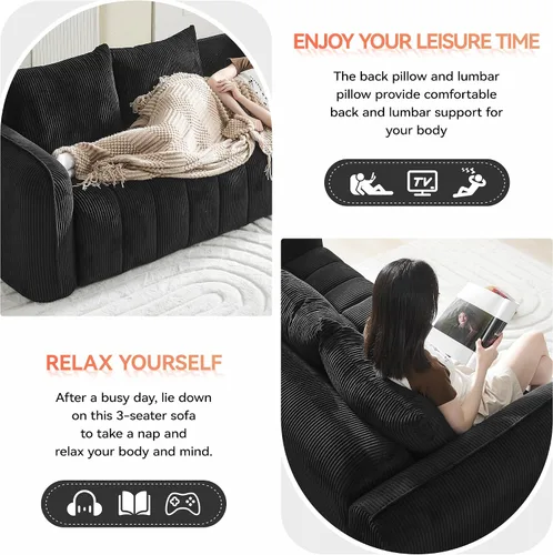 Miniatura 5 de Sofá Loveseat Sin Armazón de 66'', Sofá de 2 Plazas con Asientos Profundos Acolchados con Reposabrazos Redondeados, Sofá Nube de Pana Tapizado