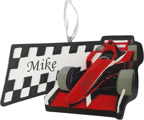 Adorno personalizado de auto de carreras rojo para árbol de Navidad, adorno artesanal personalizado para decoración de recuerdo para niños Coche de