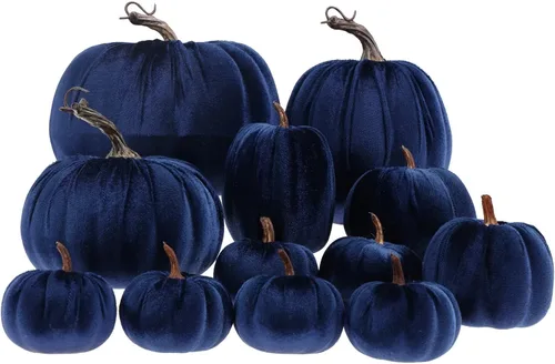 Miniatura 2 de Gresorth 12 calabazas artificiales grandes de terciopelo para Halloween, hechas a mano, decoración de centro de mesa de cosecha de otoño