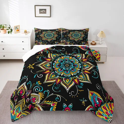 Miniatura 32 de Erosebridal - Juego de ropa de cama damascada negra para adultos, conjunto de edredón victoriano antiguo estilo barroco, tamaño queen, edredón Multi