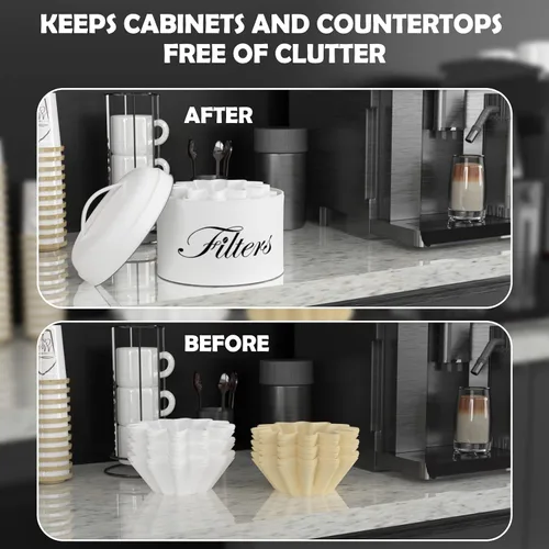 Miniatura 8 de Soporte para filtro de café, cesta blanca, almacenamiento de filtro de café con tapa, recipiente redondo para filtro de café para mostrador, Blanco