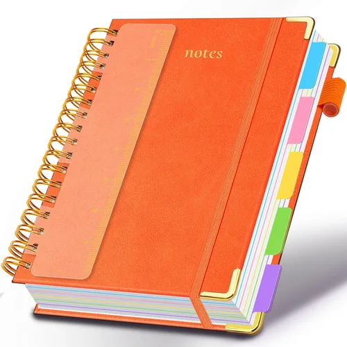 Miniatura 25 de Cuaderno de espiral con tapa dura, de 8 x 10 pulgadas, separadores y divisores extraíbles, 300 páginas, 5 asignaturas, a rayas, de piel sintética
