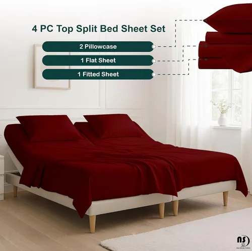 Miniatura 6 de NON Sticky cotton Juego de sábanas de 4 piezas para cama ajustable con números de sueño, 100% algodón egipcio, cabezal flexible de 34 pulgadas, se