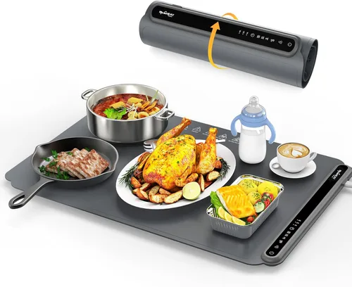 Tapete de calentamiento de alimentos, tapete de calentamiento rápido para alimentos, bandeja de calentamiento eléctrica portátil para fiestas,