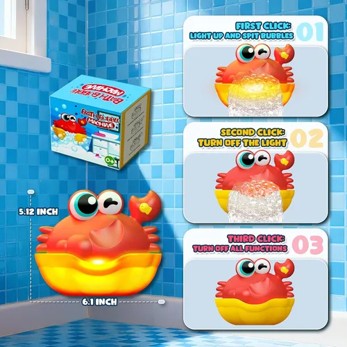 Miniatura 7 de Juguetes de baño para niños de 1 a 3 años, juguetes de baño iluminados para bebés, creador de burbujas de cangrejo con luz colorida, regalos de Rojo