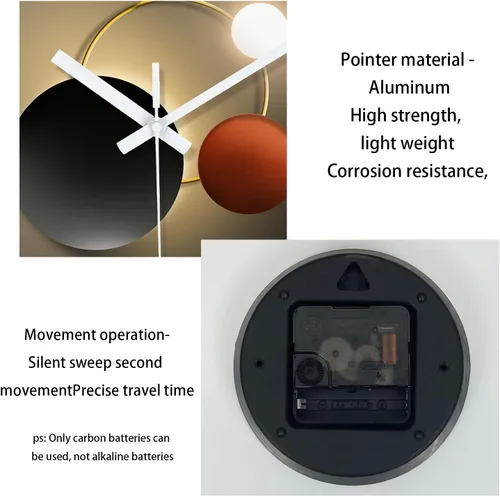 Miniatura 7 de XNM Reloj de pared con pilas de 12 pulgadas, reloj redondo negro y dorado para decoración de dormitorio y sala de estar, reloj analógico silencioso