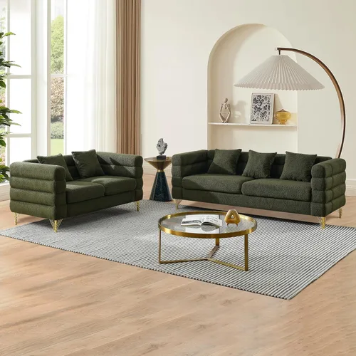 mikibama Juego de sofá Teddy de lujo para sala de estar, muebles de decoración moderna sofá seccional, sofá de 3 plazas y loveseat con 5 almohadas