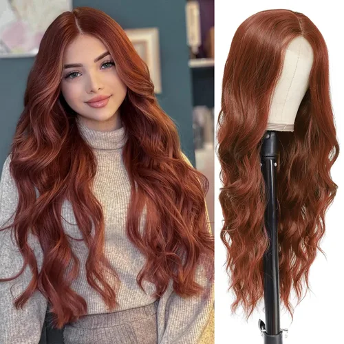 Miniatura 15 de NAYOO Peluca negra ondulada de 26 pulgadas de largo para mujer, peluca sintética de aspecto natural, fibra resistente al calor, suave y ligera, Negro