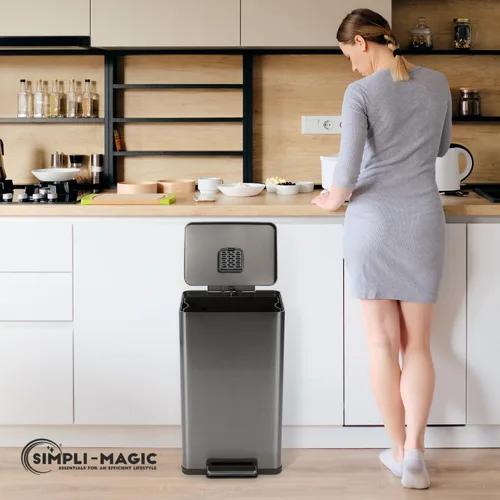 Miniatura 8 de SIMPLI-Magic 13.2 galones (50L) Tacho de basura con pedal – Bote de basura para cocina con tapa de cierre lento – Control de olores, manos libres