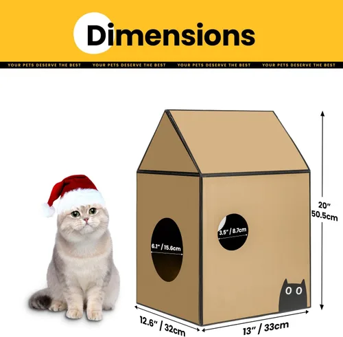 Miniatura 5 de Conlun Casa de cartón para gatos con almohadilla para rascar y hierba gatera, casa rascador para juegos de gatos para muebles de interior, rascador