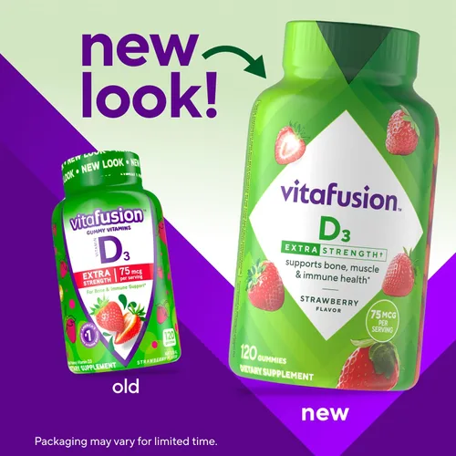 Miniatura 2 de Vitafusion Vitamina D3 de Fuerza Extra en Gomita, Sabor a Fresa para el Apoyo del Sistema Óseo e Inmunológico (1) 120