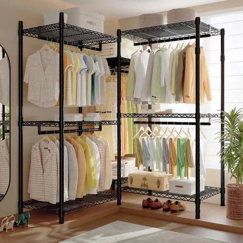 Miniatura 6 de Raybee Perchero de ropa con cubierta, perchereros para colgar ropa resistente, armario portátil con estantes, ajustable, carga de 905 LBS, negro