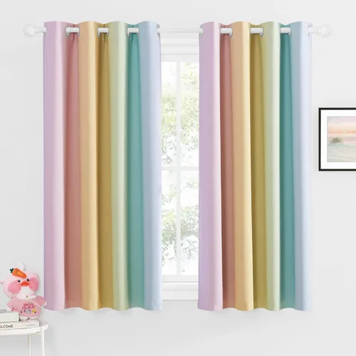 Miniatura 13 de NICETOWN Cortinas opacas arcoíris para niños, para dormitorio de princesa, sala de juegos, cortinas degradadas con aislamiento térmico y parte