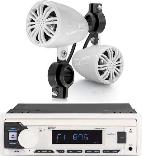 Pyle PLMRB29W2 - Receptor estéreo con Bluetooth marino DIN único, 2.25 pulgadas, 20 W, potencia máxima, compacto, PowerSport, altavoces todoterreno
