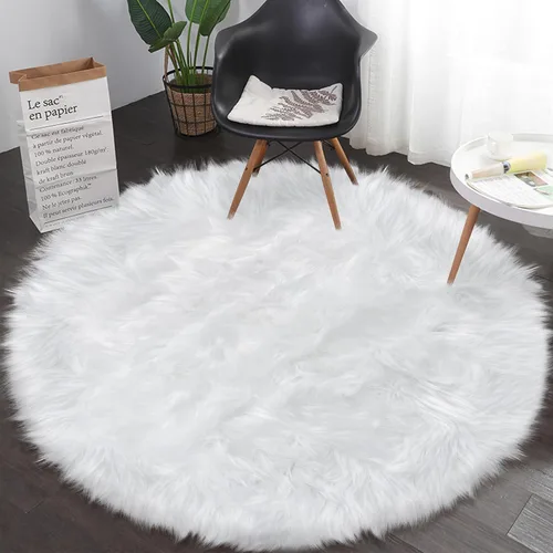 Miniatura 27 de Alfombras Redondas Rosadas Esponjosas de 4 Pies para Dormitorio de Niñas, Alfombra de Piel Sintética de Oveja de Felpa para Sala de Estar, Alfombra