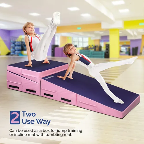 Miniatura 4 de Matladin Colchoneta plegable para gimnasia con cuña en forma de queso, tapete inclinado, para gimnasio, fitness, cuña para volteretas