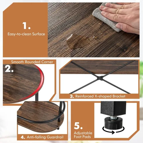 Miniatura 4 de GOFLAME Estante de cocina de 4 niveles, soporte industrial para horno microondas con estante superior desmontable, 6 ganchos extraíbles, soportes