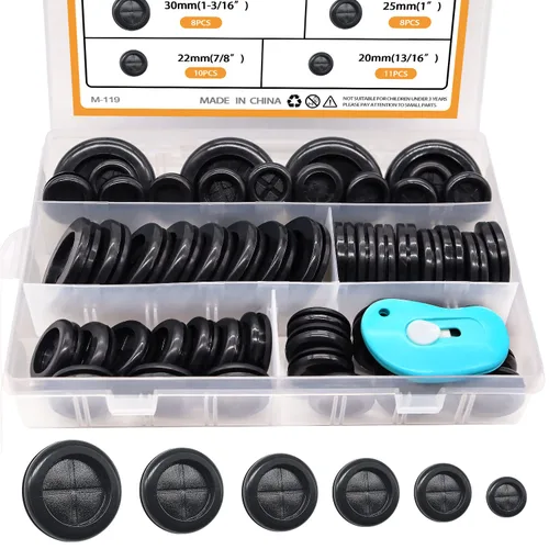 mankk Kit de 53 ojales de goma, 6 tamaños (5/8 pulgadas, 13/16 pulgadas, 7/8 pulgadas, 1 pulgada, 1-3/16 pulgadas, 1-1/2 pulgadas), tapón de goma