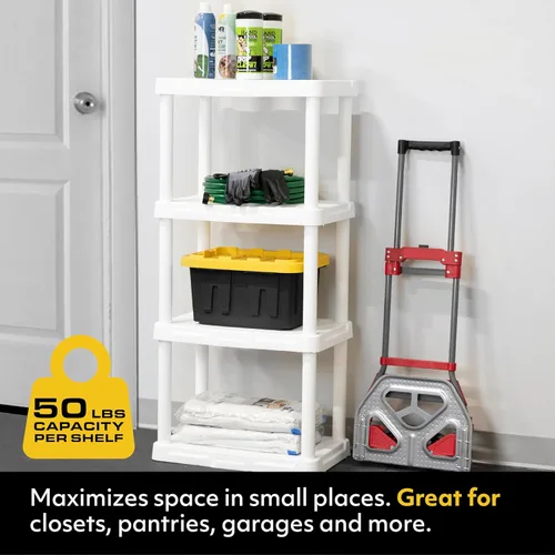 Miniatura 3 de CENTREX CX 4-Tier (48”H x 22”W x 14.25”D) Plastic Storage Shelving Unit (White), Light Duty, 50lbs Per Shelf Capacity, for Indoor Storage and