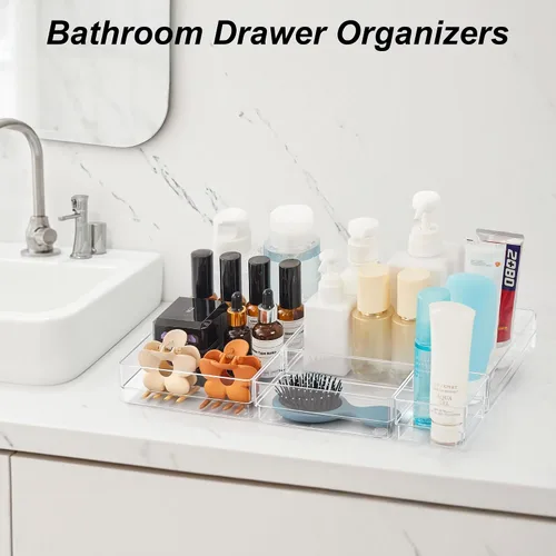 Miniatura 6 de SMARTAKE Organizador de cajones de 7 piezas con almohadillas de silicona antideslizantes, bandeja organizadora de cajones de escritorio de 4