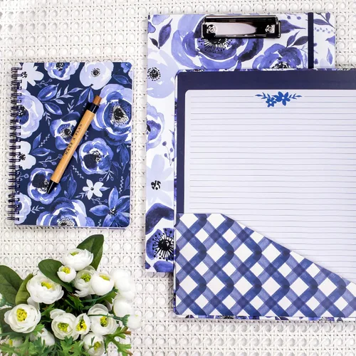 Miniatura 8 de Steel Mill & Co - Lindo cuaderno floral en espiral, diario de 8.25 x 6.25 pulgadas con tapa dura duradera y 160 páginas forradas, acuarela azul