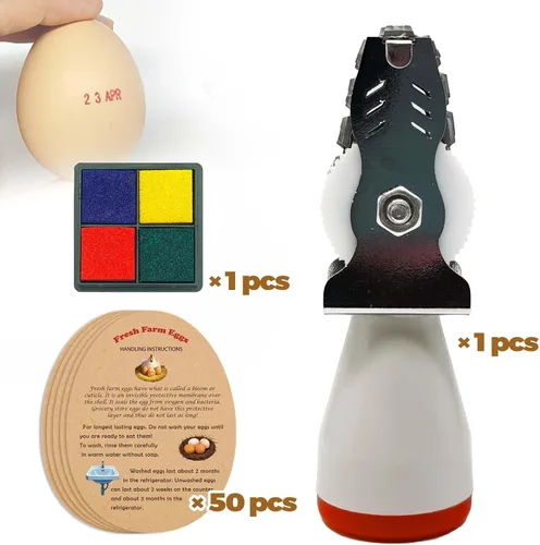 Sellos de fecha de huevo para huevos frescos, con una almohadilla de tinta de cuatro colores, 50 Instrucciones de huevos frescos de granja, Kit de