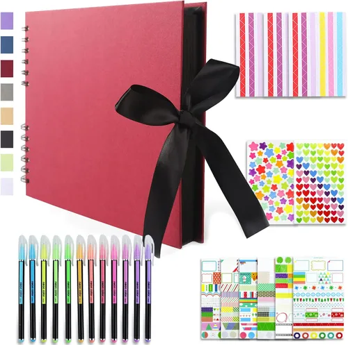 Miniatura 11 de Vienrose Álbum de recortes de 80 páginas, álbum de fotos DIY con accesorios, libro de recuerdos de papel kraft azul marino para bodas, cumpleaños