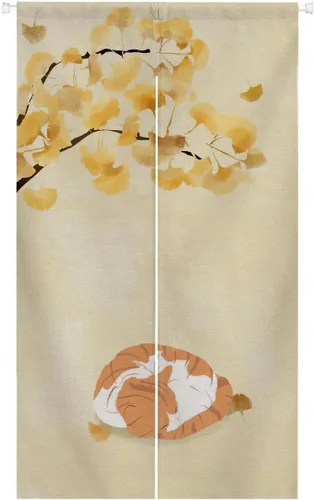 Ofat Home Cortina de puerta Noren japonesa con diseño de gato durmiendo, cortina de armario, cortina de pared para colgar en la ventana, 33.5 x 59.1