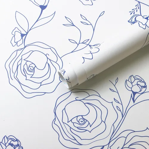 Miniatura 12 de Safiyya Papel tapiz de 118 x 17.3 pulgadas, papel de contacto dorado y azul, papel tapiz floral, autoadhesivo, extraíble, para cubrir dormitorios