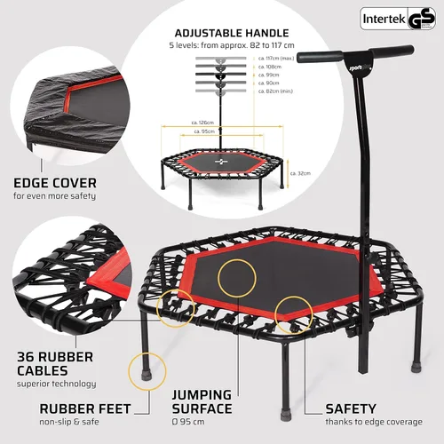 Miniatura 2 de SportPlus + Trampolín interior, azul/verde/rojo, trampolín de fitness para el hogar con barra ajustable de altura