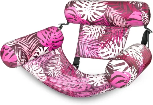 Miniatura 11 de Sloosh Sillas flotantes de piscina para adultos, sillas inflables de piscina, hamaca flotante con patrón de plantas para adultos, flotadores