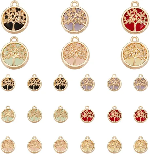 Miniatura 8 de PH PandaHall 32 dijes colgantes del árbol de la vida, 8 colores de aleación de vidrio, dijes de conector de joyería para collares, aretes, joyería
