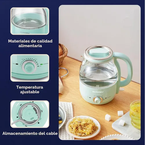 Miniatura 4 de Elite Gourmet EKT1220M - Hervidor eléctrico de vidrio de 1.2 L sin BPA de 1200 W, función de marcación de temperatura para mantener el calor, base