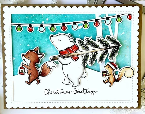 Miniatura 3 de Christmas Greetings - Juego de sellos y troqueles transparentes para hacer tarjetas, plantillas cortadas para álbumes de recortes, álbum de fotos