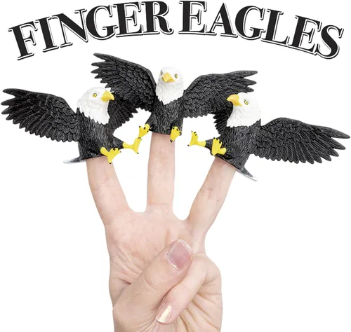 Miniatura 3 de Archie McPhee Finger Bald Eagles - Juego de 3 marionetas majestuosas de dedo de águila calva: perfectas para marionetas patrióticas de Estados Unidos