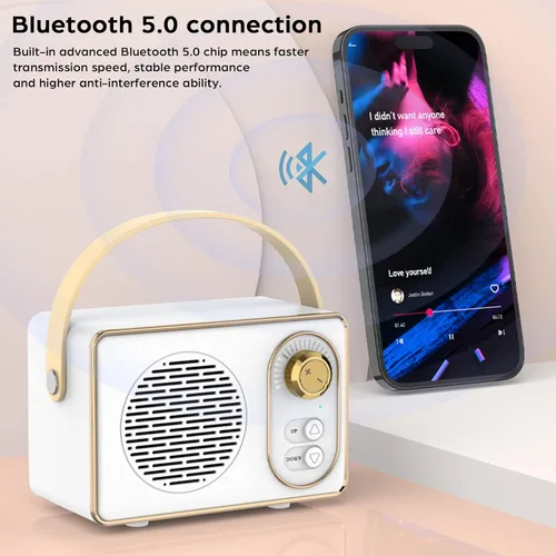Miniatura 3 de Altavoz Bluetooth retro, JS-6414, Altavoz Bluetooth inalámbrico portátil vintage 5.0 con tarjeta TF U disco AUX, verde