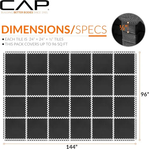 Miniatura 4 de CAP Puzzle Exercise Mats 1/2” Thick EVA Interlocking Foam Tiles for Home Gym Flooring Multiple Options Guijarro - Negro