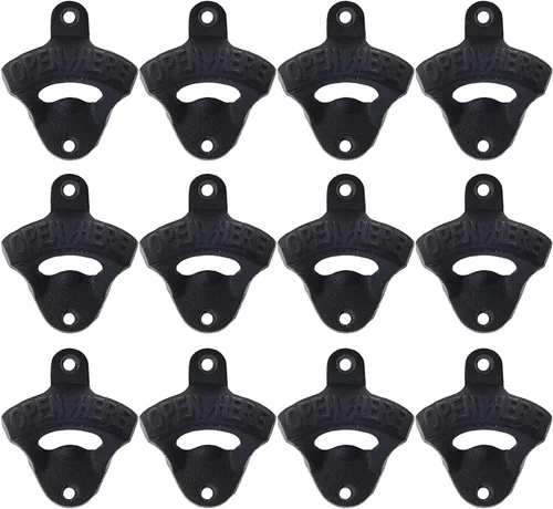 Miniatura 11 de Abridor de botellas de hierro fundido negro montado en la pared con tornillos montables para mesa de poste enfriador de madera (paquete de 3)