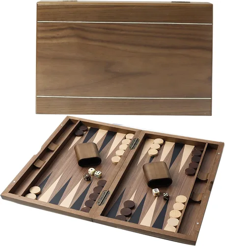 Miniatura 12 de GSE Games & Sports Expert Set de Juego de Mesa de Backgammon Plegable de Madera Magnética Premium con Incrustaciones, Juego de Mesa Portátil