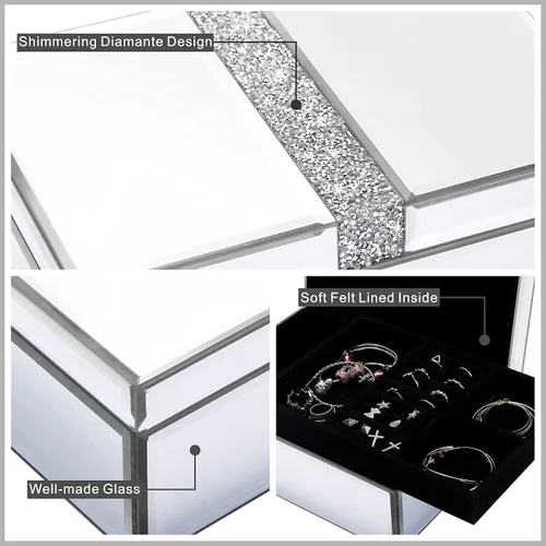 Miniatura 5 de Joyero grande de cristal con diamantes de imitación organizador de joyas caja decorativa para mujeres y niñas regalo lujoso